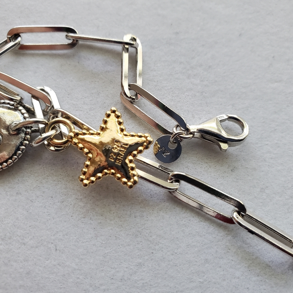 PZ Israel Sterling Paperclip Link Charm Bracelet - Picture 14 of 16